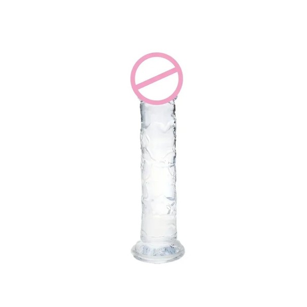 Mini dildo realistico 14x2,5 cm con venature pronunciate e ventosa per uso vaginale e anale confezione discreta colore trasparente