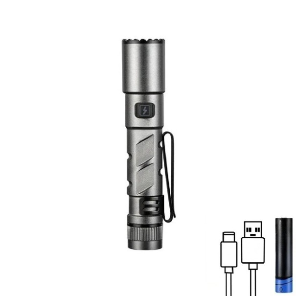 Mini dobíjecí LED svítilna USB-C teleskopický zoom magnet klip 6 režimů kapesní EDC světlo šedá