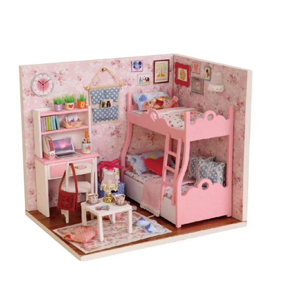 Mini domček pre bábiky 15,1 x 11,6 x 13,1 cm Miniatúrna LED stavebnica s nábytkom Realistický osvetlený model Dekoratívny mini domček s detailmi 1