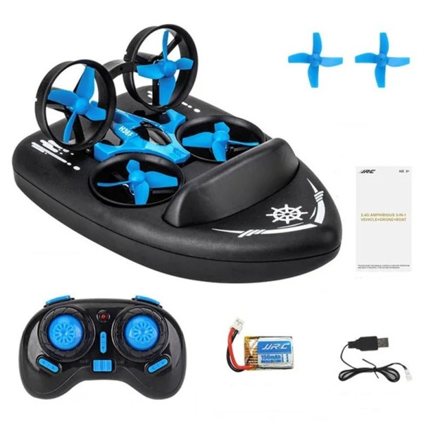 Mini dron blu 3 in 1 Dron Barca Veicolo Luce LED Giroscopio a 6 assi 2 velocità Capovolgimento 360° Telecomando Batteria 150 mAh 1