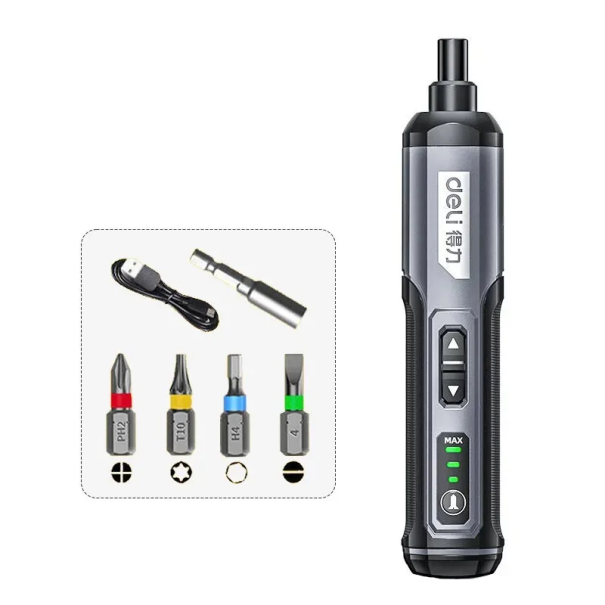 Mini elektrischer Schraubendreher USB C wiederaufladbar 2000 mAh 18 x 3,5 cm Einstellbare 3 Geschwindigkeiten 4 austauschbare Bits Tragbares Schraubwerkzeug 1