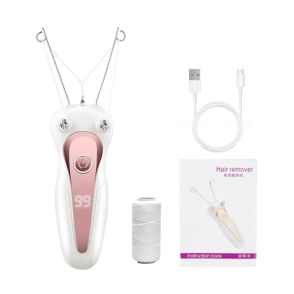 Mini elektrisk hårborttagningsmedel bomullstråd smärtfri epilering Digital display Snabbladdning 2h Kompakt design med LED-ljus rosa