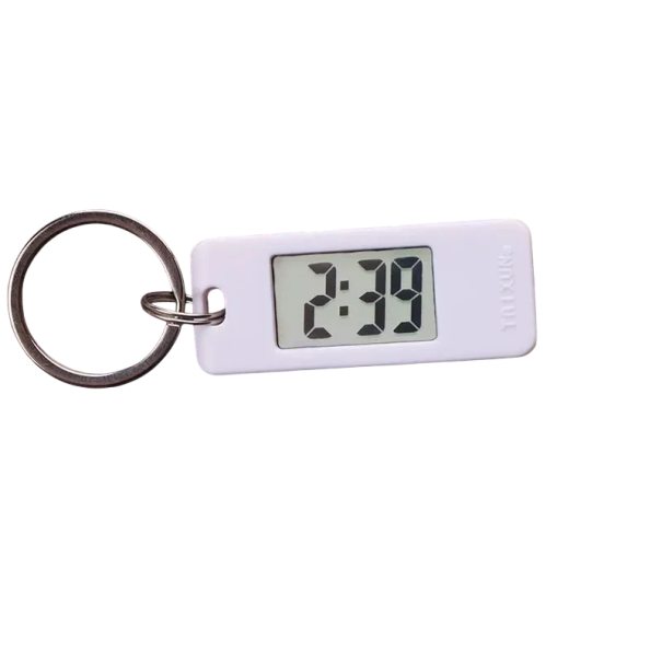 Mini elektroninen avaimenperä kellolla 4,5 x 3,5 cm Ripustettava avaimenperä ajan näyttötoiminnolla valkoinen
