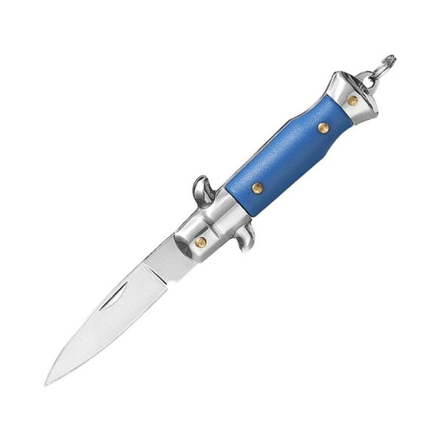 Mini faca dobrável em aço inoxidável de 10 cm com chaveiro EDC faca de bolso acessório compacto para chaveiro ferramenta de exterior caminhada viagem passeios azul