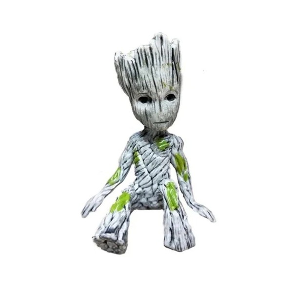 Mini figura coleccionable de Groot de 6 cm, maceta pequeña, decoración de mesa, personaje de película, lindo regalo de decoración para el hogar blanco