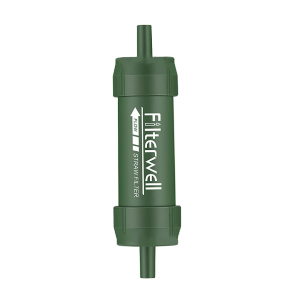 Mini filtru de apă pentru supraviețuire 12 x 3,2 cm filtru de apă portabil cu tub de silicon de conectare filtru exterior pentru drumeții camping verde