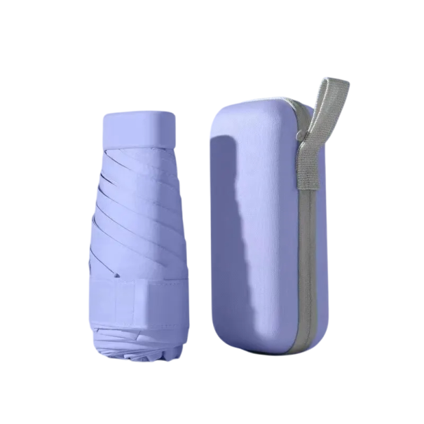 Mini foldbar paraply 15x6 cm til din håndtaske Farverig paraply mod sol og regn UPF50+ 90x53 cm Kompakt rejseparaply i klare farver lilla