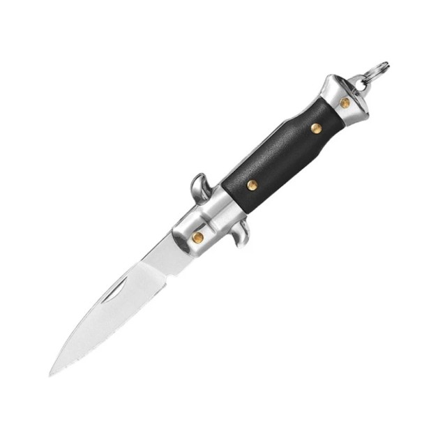 Mini Foldbar Rustfrit Stål Lommekniv 10cm med Nøglering EDC Lommekniv Kompakt Nøglering Udendørs Værktøj Vandring Rejser Ture sort