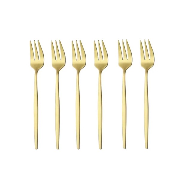 Mini fourchettes à dessert 6 pcs 14 cm ensemble de petites fourchettes pour gâteau, fruits et salades, couverts pour servir des desserts doré