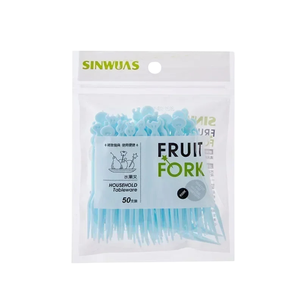 Mini furculițe pentru fructe cu motiv pentru copii fermă 50 buc set plastic pentru aperitive deserturi și gustări vase de servire albastru