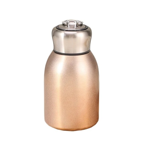 Mini garrafa térmica 300 ml com caneca a vácuo em aço inoxidável 304 Garrafa térmica portátil com pega Caneca com tampa e argola de transporte dourado