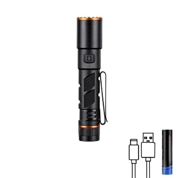Mini genopladelig LED lommelygte USB-C teleskopisk zoom magnet klip 6 tilstande EDC lys sort