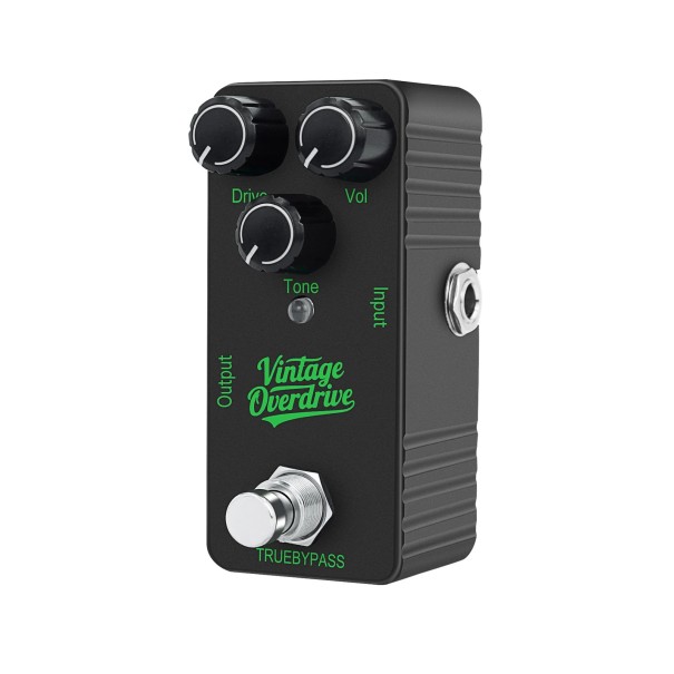 Mini-Gitarren-Effektpedal Overdrive Vintage Kompakter Distortion-Effekt True Bypass Kunststoffgehäuse 3 Regler Drive Volume Tone