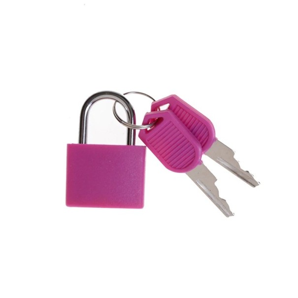 Mini hänglås 34,3 × 22,5 × 18,5 mm i stål med 2 nycklar kompakt säkerhetslås för resväska ryggsäck bagage rosa
