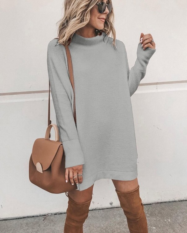 Mini-jurk met coltrui grijs L