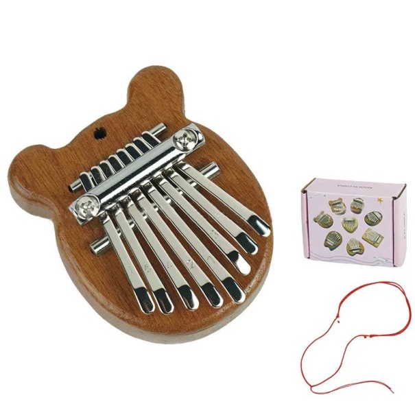 Mini kalimba 8 teclas Piano de polegar de madeira Instrumento musical Forma de urso Kalimba portátil com cordão Melodias relaxantes para crianças e adultos 1