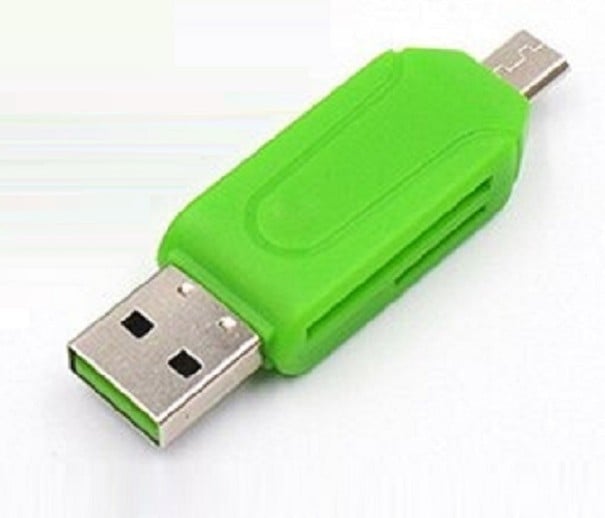 Mini Kartenleser für SD- und microSD-Karten mit USB- und micro USB-Anschlüssen Tragbares Design für die Tasche und auf Reisen Grüne Farbe 1