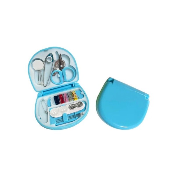 Mini kit da cucito in scatola quadrata 7x6 cm Kit da cucito domestico Stile minimalista Scatola di plastica Strumenti da cucito combinati DIY blu