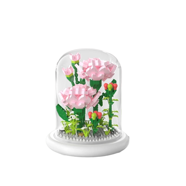 Mini kit garoafa roz pe baza usoara si in capac de sticla 13,5 x 11,7 cm baterie AAA Decoratiuni pentru casa din trusa Jucarie pliabila pentru copii 770 bucati 1