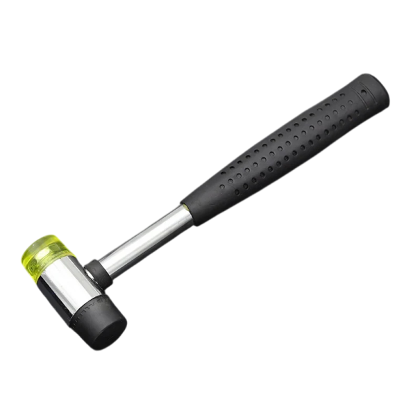 Mini kladivo s nylonovou hlavou 19 cm nylon guma protiskluzová rukojeť černo žluté pro jemné montážní a dílenské práce 1