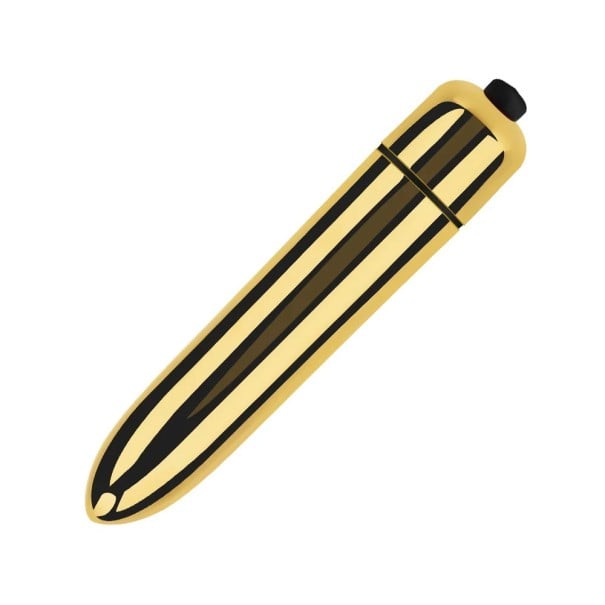 Mini klitorální vibrátor s kovově lesklým vzhledem, kompaktní velikost 9,1 x 1,8 cm, různé barvy, napájení 1x AAA, Diskrétní balení zlatá