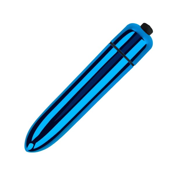 Mini klitorisvibrator med ett glänsande metalliskt utseende, kompakt storlek 9,1 x 1,8 cm, olika färger, driven av 1x AAA, Diskret förpackning blå