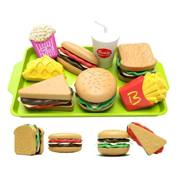 Mini-Küchenset für Kinder, 17 x 4,5 x 10,5 cm, Simulation Hamburger-Sandwich, Pommes Frites, Lebensmittelspielzeug, Zusammenbauspiel für Mädchen 1