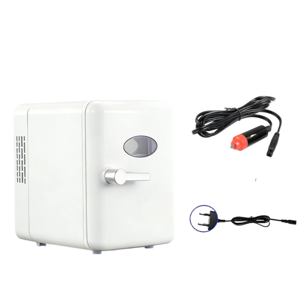 Mini Kühlschrank für das Auto Kühlung und Heizung Volumen 4 l Leistung 26 bis 38 W Stromversorgung 12 und 240 V PP Kunststoff Weiße Farbe Für Reisen und Büro