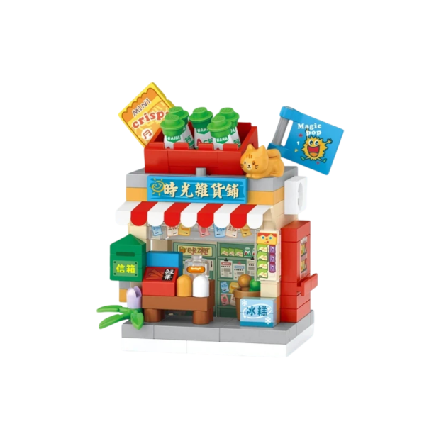 Mini Ladenbaukasten 5,5 x 4 x 6,5 cm Detailliertes Modell eines kleinen Ladens mit Schildern und Dekorationen Bunter Mini-Set mit 150 Teilen und realistischen Details 1