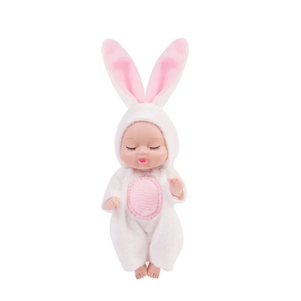 Mini laleczka 11 cm z zamkniętymi oczami w króliczym ubranku z miękkiego pluszu Urocza dekoracja do wnętrza Prezent dla dzieci i kolekcjonerów 1