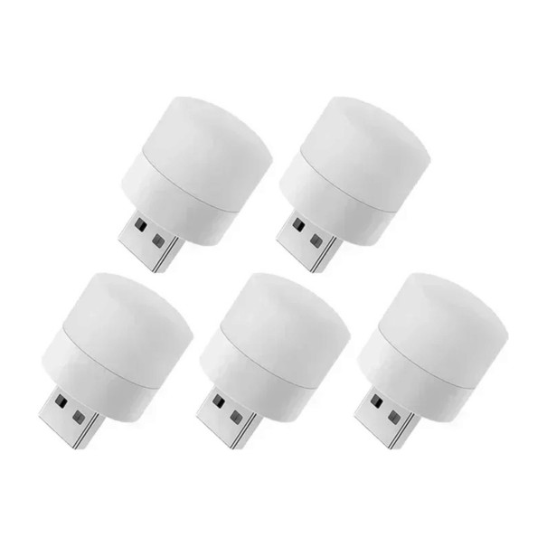 Mini lampada LED USB 5 pz Luce bianca calda 1 W 5 V 23 x 42 mm ABS e PC Bianco Luce notturna per laptop, powerbank e caricabatterie 1