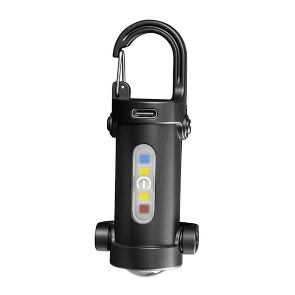 Mini LED ficklampa med USB-C uppladdning multifunktionell COB lampa med karbinhake svart ficklampa nödbelysning nyckelring 1