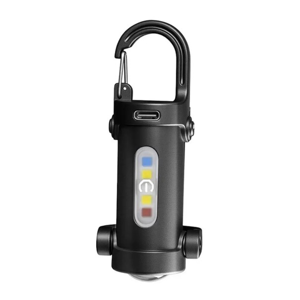 Mini LED lommelygte med USB-C opladning multifunktionel COB lygte med karabinhage sort nødbelysning vedhæng 1