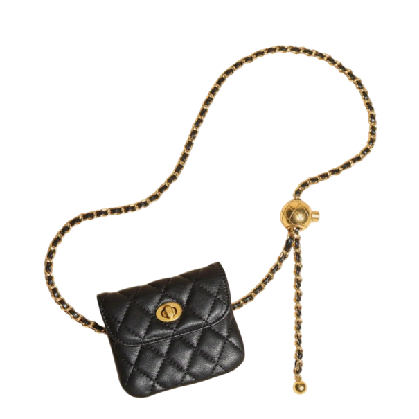 Mini ledvinka preta ou branca 10 x 9 cm com corrente Bolsa elegante para a cintura e ombro Carteira de moda Crossbody Corrente removível estilosa preto