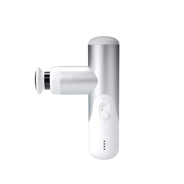Mini masážní pistole Plynulá regulace 750 až 3000 ot./min Amplituda 7 mm Hmotnost 255 g Silikonové nástavce USB-C Na svaly i masáž hlavy stříbrná
