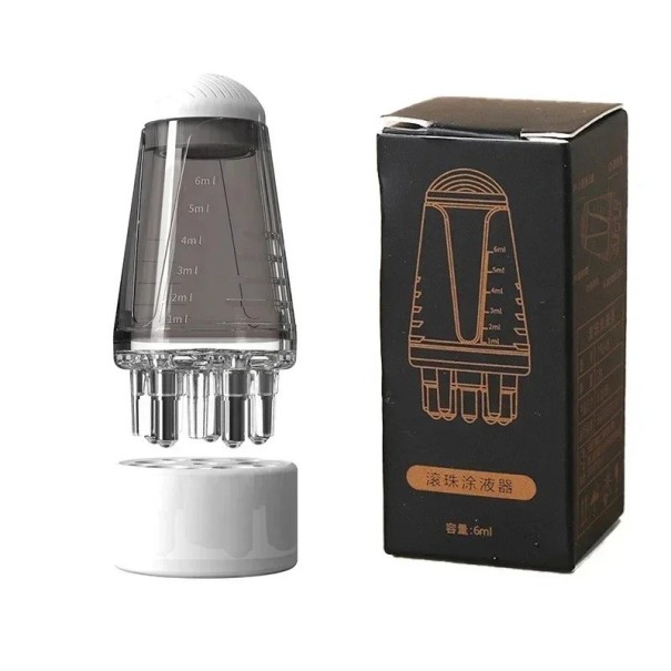 Mini masážny prístroj na hlavu so zásobníkom 6 ml na prípravky na vlasy a pokožku hlavy 5,5 x 2,5 cm sivá