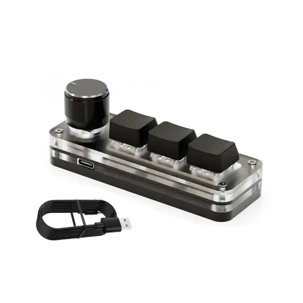 Mini-mechanische Tastatur, 3 Tasten und Drehknopf, RGB-Hintergrundbeleuchtung, Makroprogrammierung, USB-Gaming-Tastatur, rote Schalter schwarz
