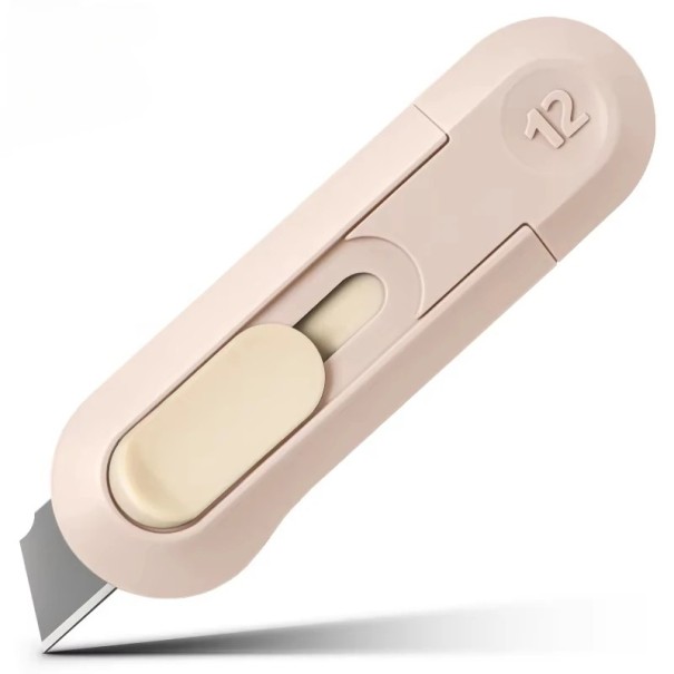 Mini navaja plegable colorida, cortadora de papel de bolsillo, navaja multiusos con rebote automático para paquetes, material de oficina y escolar. Beige
