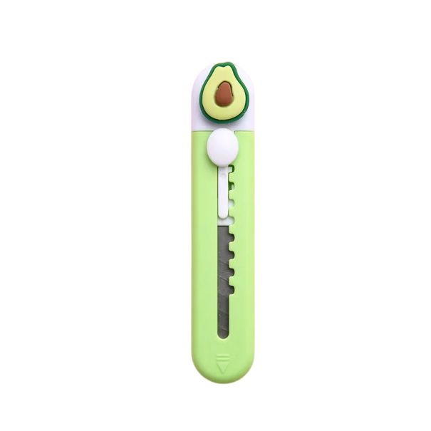 Mini navaja plegable verde con aguacate, bonita navaja para cortar cartas, cortador de paquetes, navaja de plástico portátil para oficina 1