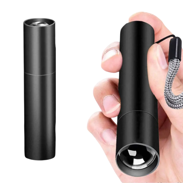 Mini oplaadbare LED zaklamp 8,5 × 2 cm USB telescoopzoom 3 modi zwart zakformaat EDC licht 1