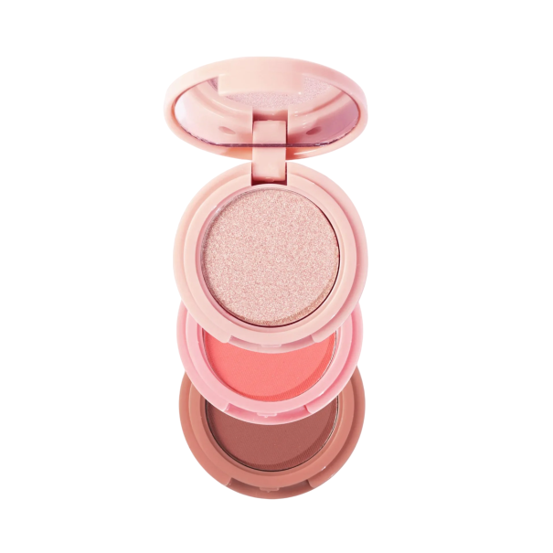 Mini-palette med blush, highlighter og bronzer til ansigtet 4,2 x 4,2 x 2,5 cm Multifunktionel makeup-palette med spejl Perlemorsglimmerpudder til at lysne ansigtet 3