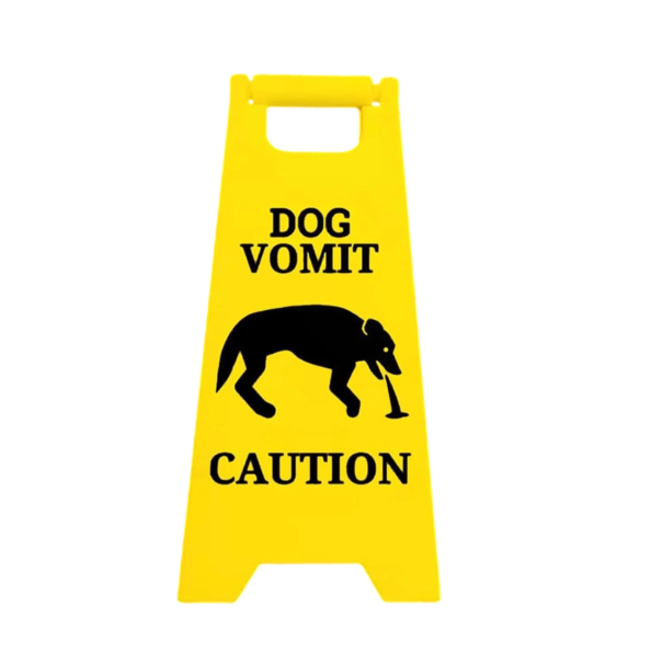 Mini panneau d'avertissement attention vomi de chien Avertissement amusant petit panneau portable pour le sol, la table ou le couloir 1