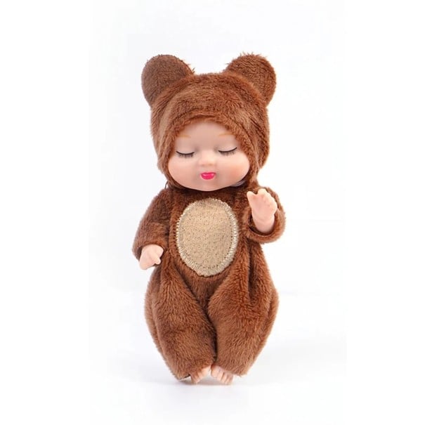 Mini păpușă de 11 cm cu ochii închiși în costum de urs din pluș moale Decorare realistă Cadou drăguț pentru copii și colecționari 1
