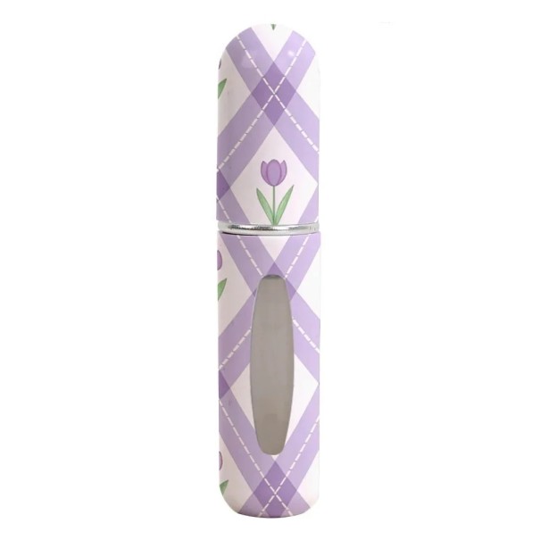 Mini parfüm atomizáló tölthető rendszerrel és ablakkal 5 ml kompakt permetező 8.2×1.52 cm lila-fehér tulipánnal utazáshoz 1