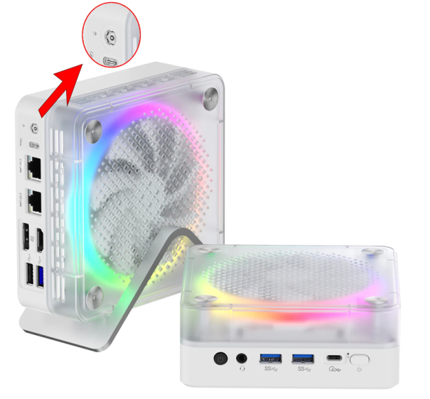 Mini PC AMD Ryzen 7 H 255 3,8 GHz 16 GB DDR5 512 GB SSD WiFi 6 BT 5.2 RGB kompaktowy komputer stacjonarny 1