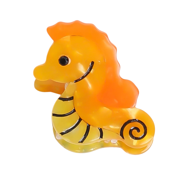 Mini pinza para el cabello en forma de caballito de mar naranja 2,6 x 3,7 cm Bonita horquilla decorativa para el cabello Motivo marino Pequeño 1