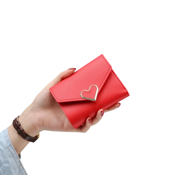 Mini portofel de dama cu inima 11x9x1,5 cm elegant si practic cu 7 sloturi pentru carduri, compartiment foto transparent si spatiu pentru bancnote roșu