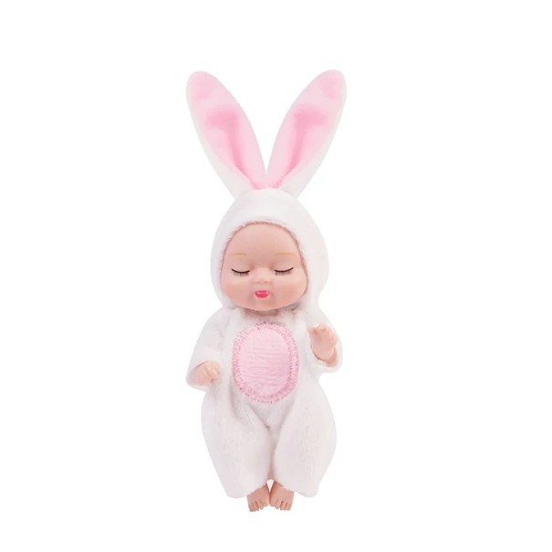 Mini poupée 11 cm avec les yeux fermés dans un costume de lapin en peluche douce Décoration intérieure mignonne Cadeau pour enfants et collectionneurs 1