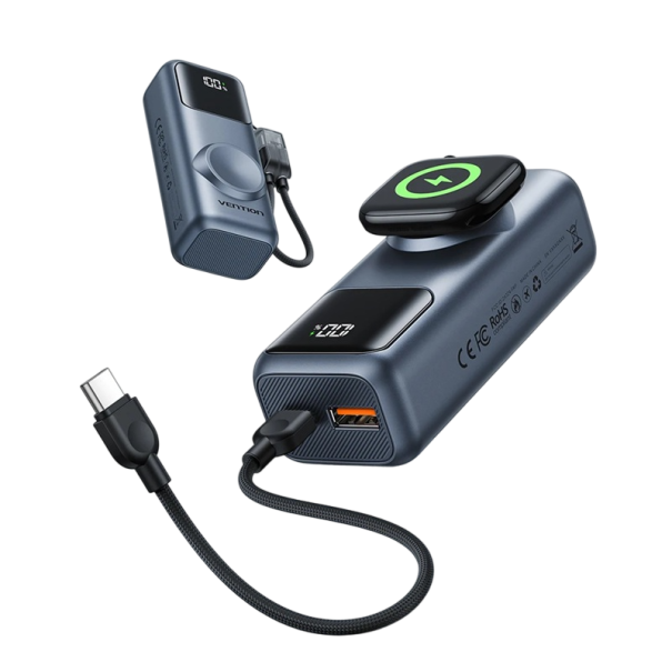 Mini powerbanka Rychlé nabíjení 22,5 W 10000 mAh Digitální displej s procenty Kabel USB-C i port USB Šedá Na cesty do práce i do školy 1
