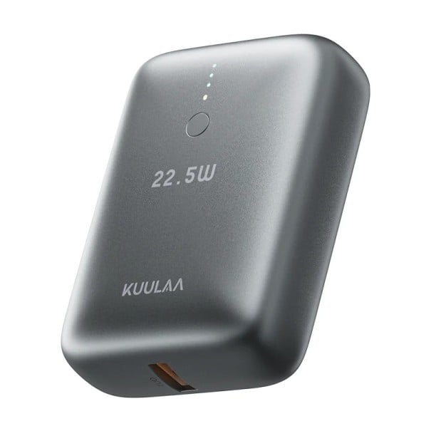Mini powerbanka Rychlé nabíjení 22,5 W 10000 mAh LED indikace nabití Port USB Kompaktní tělo do dlaně Šedá Do kapsy na cesty i do práce 1